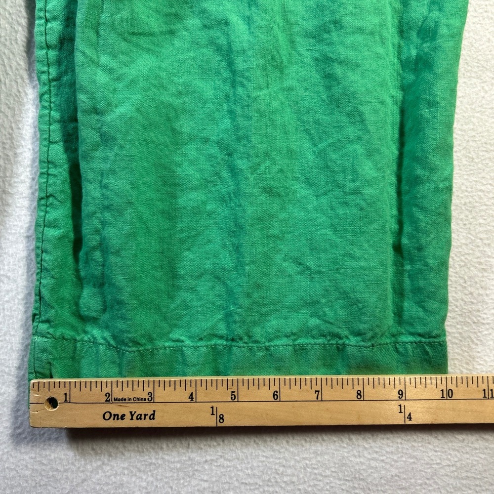 J Jill 100% Linen Cropped Pants Sz M Green Straight Leg Boho Coastal Lagenlook - Picture 8 of 9